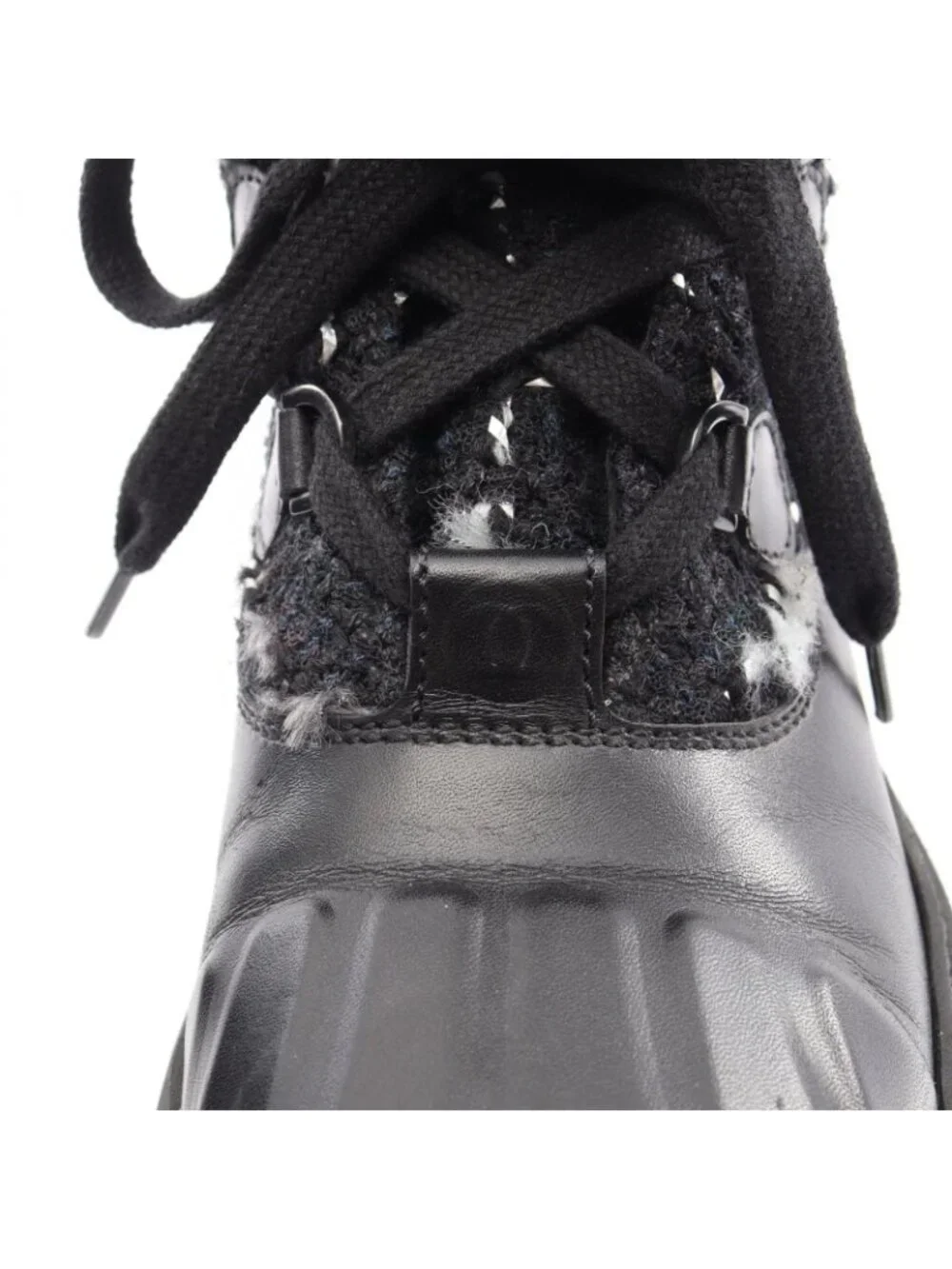 Chanel Boots CC Logo Ankle Combat Fabric Leather